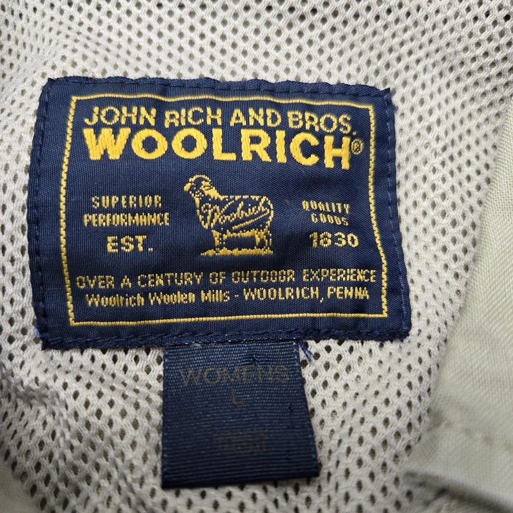 Vtg Womens Large Woolrich Cotton Button Close Safari Jacket Belted Khaki Chore - Picture 6 of 9